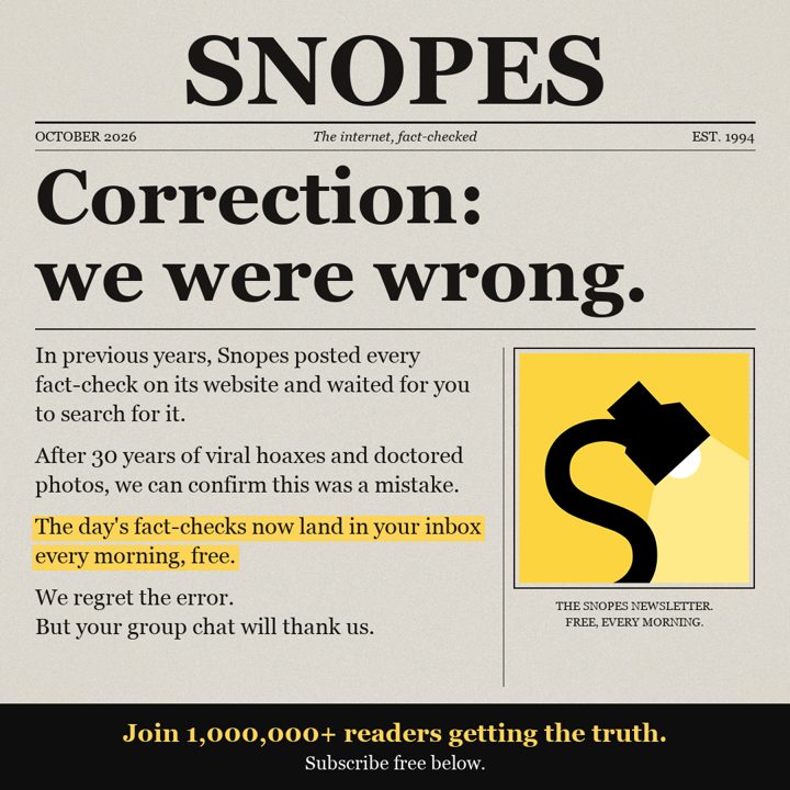 Snopes newspaper ad: Correction, we were wrong
