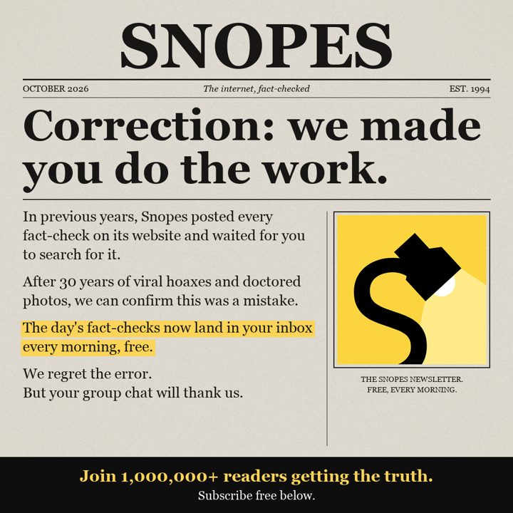 Snopes newspaper ad: Correction, we made you do the work
